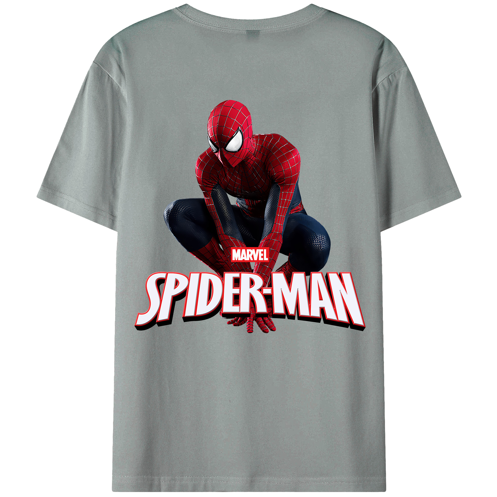 （画像用） Spider Man スパイダーマン 綿100％ メンズ半袖Tシャツ（バックプリント） 通気性